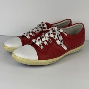 ECCO Red White Soft Leather Lace Up Sneakers Shoes‎ Women's Size EU 40 - US 9.5